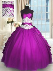 New Style Eggplant Purple Sweetheart Neckline Beading and Lace and Ruching and Pick Ups 15 Quinceanera Dress Sleeveless Lace Up