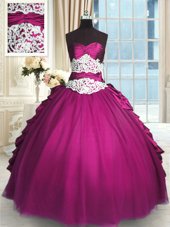 Fuchsia Sleeveless Floor Length Beading and Lace and Ruching and Pick Ups Lace Up 15th Birthday Dress