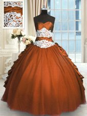 Customized Rust Red Ball Gowns Beading and Lace and Ruching and Pick Ups Vestidos de Quinceanera Lace Up Taffeta and Tulle Sleeveless Floor Length