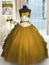Olive Green Taffeta and Tulle Lace Up 15 Quinceanera Dress Sleeveless Floor Length Beading and Appliques and Pick Ups