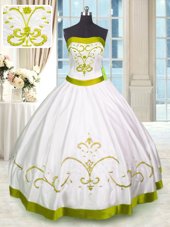 Custom Fit White Sleeveless Embroidery Floor Length Quince Ball Gowns