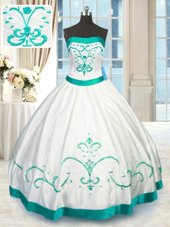 Great Satin Sleeveless Floor Length Vestidos de Quinceanera and Beading and Embroidery