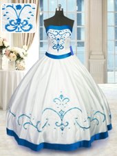 Excellent White Strapless Lace Up Beading and Embroidery Sweet 16 Dress Sleeveless