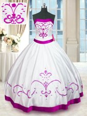 Fancy Strapless Sleeveless Lace Up Ball Gown Prom Dress White Satin
