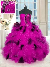 Amazing Multi-color Ball Gowns Strapless Sleeveless Tulle Floor Length Lace Up Beading and Ruffles Sweet 16 Dresses
