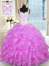 Stylish Floor Length Ball Gowns Sleeveless Lilac Sweet 16 Dress Lace Up