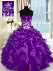 Free and Easy Purple Sweetheart Lace Up Beading and Appliques and Ruffles Sweet 16 Quinceanera Dress Sleeveless