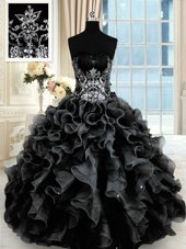 Suitable Floor Length Black 15 Quinceanera Dress Sweetheart Sleeveless Lace Up