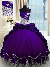Captivating Pick Ups Sweetheart Sleeveless Brush Train Lace Up Quinceanera Gowns Purple Taffeta