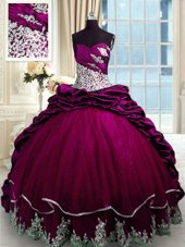 Elegant Fuchsia Sweetheart Neckline Beading and Appliques and Pick Ups Quinceanera Gown Sleeveless Lace Up