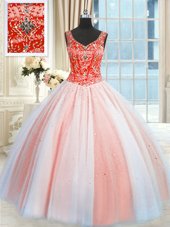 Elegant Multi-color Quinceanera Dresses Military Ball and Sweet 16 and Quinceanera and For with Beading and Sequins V-neck Sleeveless Lace Up