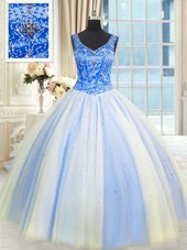 Hot Sale Multi-color 15th Birthday Dress Military Ball and Sweet 16 and Quinceanera and For with Beading and Sequins V-neck Sleeveless Lace Up