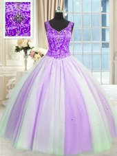 Fantastic Sleeveless Beading and Sequins Lace Up 15th Birthday Dress