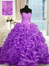 Decent Organza Sweetheart Sleeveless Sweep Train Lace Up Beading and Pick Ups Sweet 16 Dress in Lavender