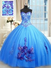 Discount Sleeveless Beading and Appliques and Embroidery Lace Up Quinceanera Gown