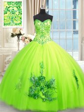 Fancy Yellow Green Lace Up 15 Quinceanera Dress Beading and Appliques and Embroidery Sleeveless Floor Length
