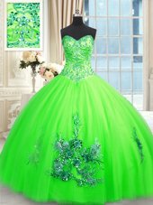 Fashionable Ball Gowns Tulle Sweetheart Sleeveless Appliques Floor Length Lace Up Quinceanera Dresses