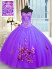 Deluxe Floor Length Ball Gowns Sleeveless Purple Quinceanera Dresses Lace Up