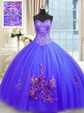 Adorable Blue Lace Up Sweetheart Embroidery Quinceanera Dresses Tulle Sleeveless