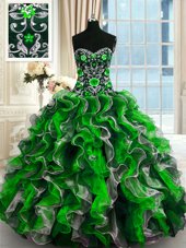 Artistic Multi-color Organza Lace Up Sweetheart Sleeveless Floor Length Quinceanera Dress Beading and Ruffles
