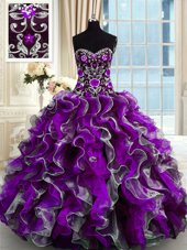 Perfect Organza Sweetheart Sleeveless Lace Up Beading and Appliques 15 Quinceanera Dress in Multi-color