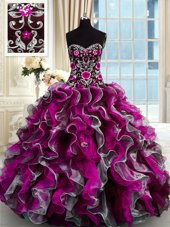 Hot Sale Multi-color Ball Gowns Beading and Appliques Quinceanera Dress Lace Up Organza Sleeveless Floor Length