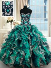 Decent Multi-color Organza Lace Up Quinceanera Gown Sleeveless Floor Length Appliques