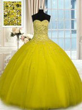 Fancy Beading Sweet 16 Quinceanera Dress Yellow Lace Up Sleeveless Floor Length