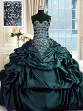 Fashion Navy Blue Zipper Sweet 16 Dress Beading and Embroidery and Pick Ups Sleeveless Floor Length