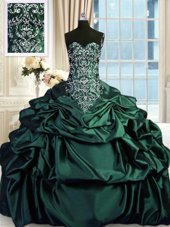 Super Dark Green Sleeveless Floor Length Beading and Embroidery and Pick Ups Zipper Vestidos de Quinceanera