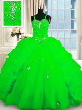 Beading and Pick Ups Sweet 16 Dresses Lace Up Sleeveless Floor Length