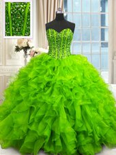 Discount Sweetheart Neckline Beading and Ruffles and Sequins 15 Quinceanera Dress Sleeveless Lace Up