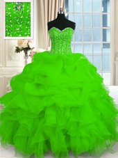 Traditional Sweetheart Sleeveless Organza Sweet 16 Dresses Beading and Ruffles Lace Up