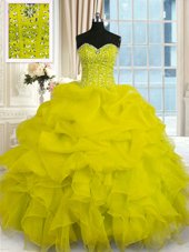 Delicate Floor Length Ball Gowns Sleeveless Yellow Vestidos de Quinceanera Lace Up