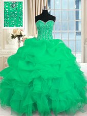 Excellent Floor Length Ball Gowns Sleeveless Turquoise 15th Birthday Dress Lace Up