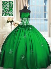 Dazzling Ball Gowns Beading and Appliques and Ruching Ball Gown Prom Dress Lace Up Taffeta Sleeveless Floor Length