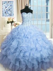 Custom Designed Sequins Ball Gowns 15th Birthday Dress Lavender Sweetheart Organza Sleeveless Floor Length Lace Up