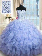 Glamorous Lavender Lace Up Sweetheart Beading and Ruffles Quinceanera Dresses Organza Sleeveless