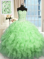 Ideal Organza Sleeveless Floor Length Sweet 16 Quinceanera Dress and Beading and Ruffles
