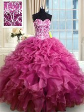 Unique Sleeveless Lace Up Floor Length Beading and Ruffles Quinceanera Gown