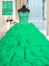 Attractive Turquoise Sweetheart Neckline Beading and Ruffles Quinceanera Gowns Sleeveless Lace Up