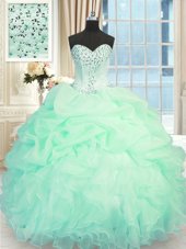 Glamorous Apple Green Ball Gowns Beading and Ruffles Quinceanera Gown Lace Up Organza Sleeveless Floor Length