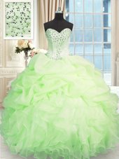 Stunning Apple Green Sweetheart Neckline Beading and Ruffles Quinceanera Gowns Sleeveless Lace Up