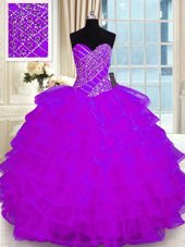 Hot Selling Purple Sweetheart Lace Up Beading and Ruffled Layers Quinceanera Dresses Sleeveless