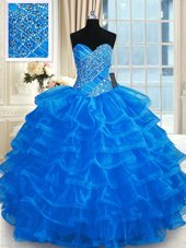Glamorous Sleeveless Lace Up Floor Length Beading and Ruffled Layers Sweet 16 Dresses