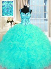 Pretty Sleeveless Lace Up Floor Length Embroidery and Ruffles 15 Quinceanera Dress