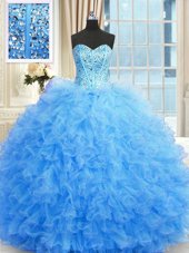 Super Baby Blue Sleeveless Beading and Ruffles Floor Length Quinceanera Dresses