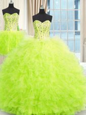 Enchanting Three Piece Sleeveless Lace Up Floor Length Beading and Ruffles Sweet 16 Quinceanera Dress