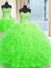 Dramatic Three Piece Strapless Lace Up Beading and Ruffles Sweet 16 Dresses Sleeveless
