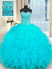 Traditional Ball Gowns Quinceanera Dress Baby Blue Strapless Organza Sleeveless Floor Length Lace Up